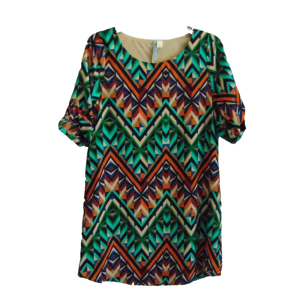 Dress Women's Size S Shift Multicolor Geometric Round Neck Moonlight